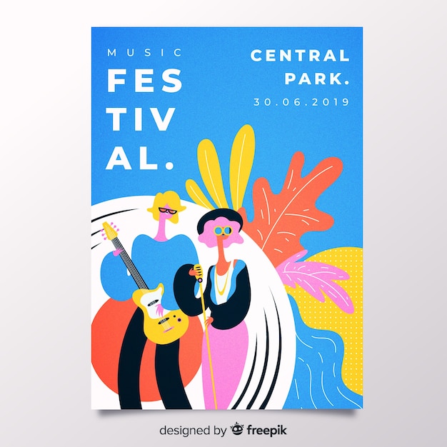 Plantilla de poster dibujado de festival de música