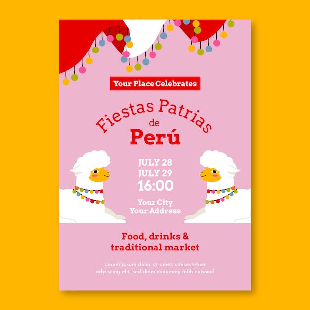 Plantilla de póster de dibujos animados fiestas patrias perú