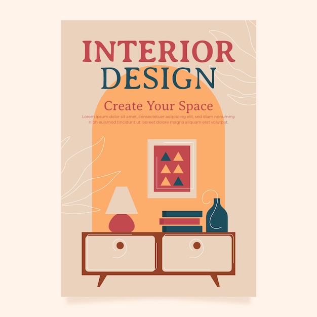 Vector gratuito plantilla de póster de diseño de interiores dibujado a mano