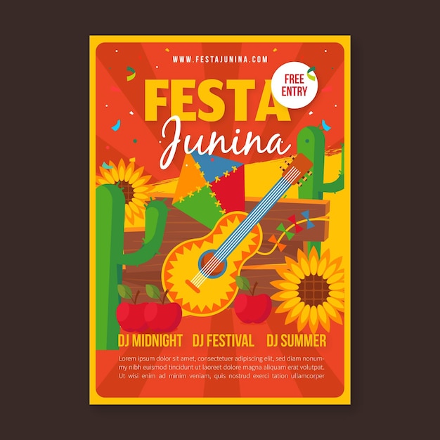 Plantilla de póster de diseño plano de festa junina