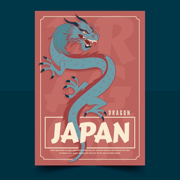 Vector gratuito plantilla de póster de dragón japonés dibujado a mano