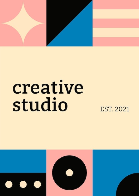 Plantilla de póster editable inspirado en la bauhaus texto de estudio creativo plano