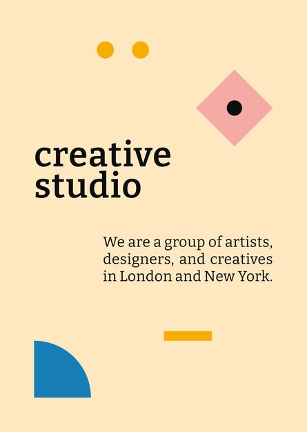Plantilla de póster editable vector diseño plano inspirado en bauhaus con texto de estudio creativo