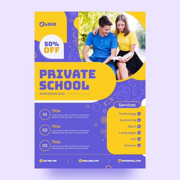 Vector gratuito plantilla de póster de educación de escuela privada