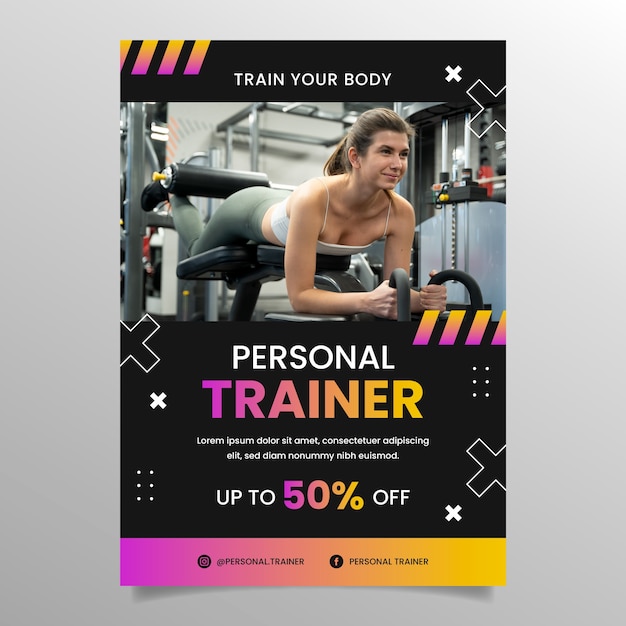 Vector gratuito plantilla de póster de entrenador personal degradado