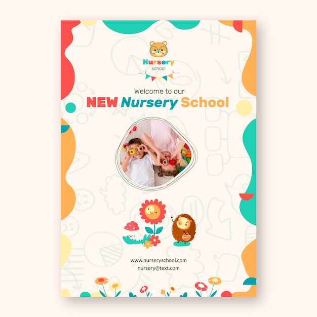 Plantilla de póster de escuela infantil dibujada a mano