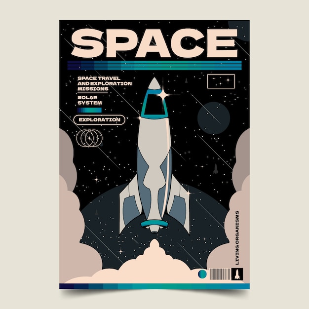 Vector gratuito plantilla de póster espacial retro dibujada a mano