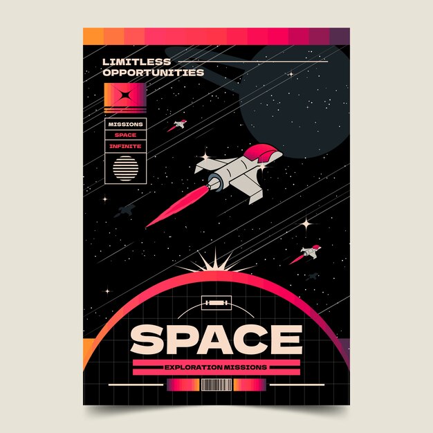 plantilla de póster espacial retro dibujada a mano