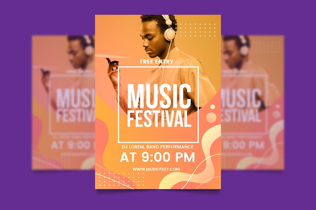 Vector gratuito plantilla de póster de evento musical con imagen