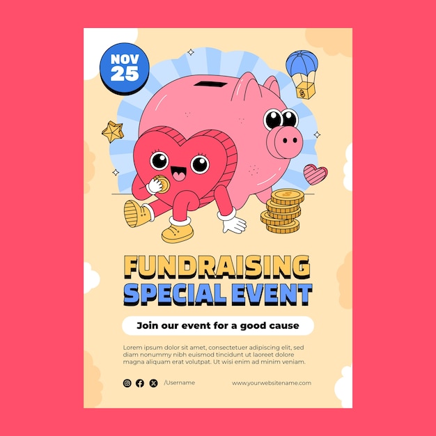 Vector gratuito plantilla de póster de evento de recaudación de fondos