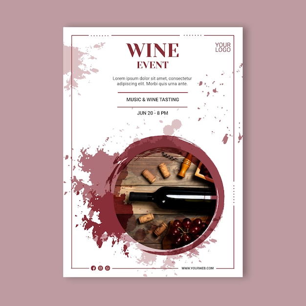 Vector gratuito plantilla de póster de evento de vino