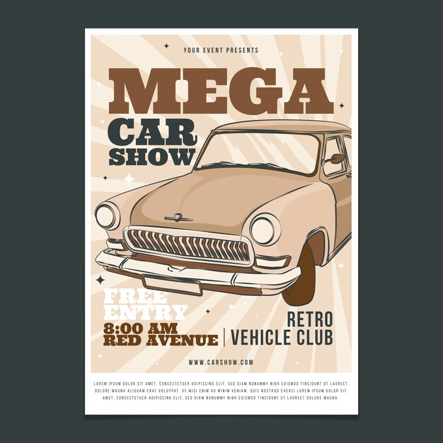 Plantilla de póster de exhibición de autos de diseño plano