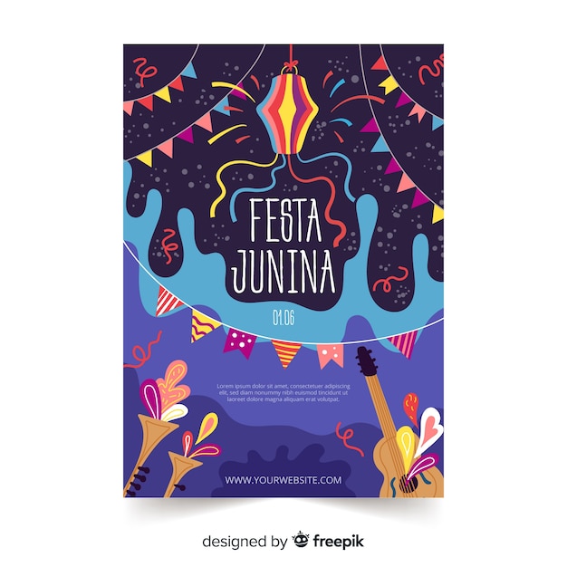 Vector gratuito plantilla de poster de festa junina dibujado a mano