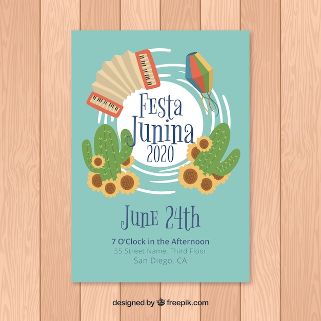 Vector gratuito plantilla de poster de festa junina dibujado a mano