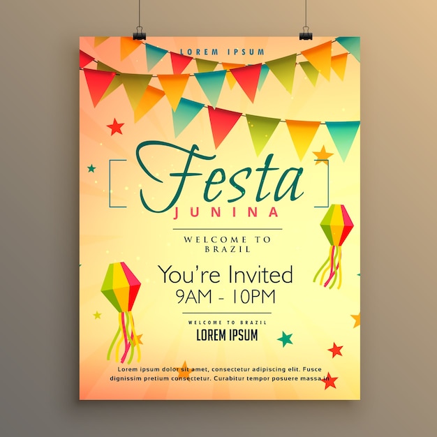 Plantilla de póster para festa junina con guirnaldas