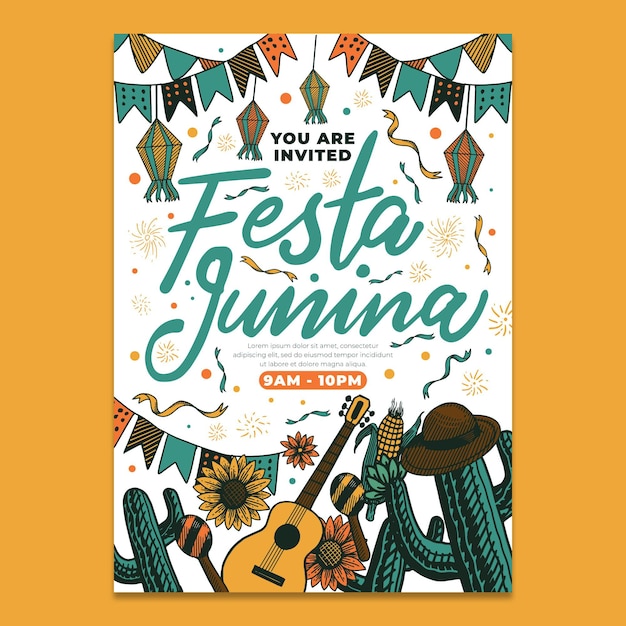 Vector gratuito plantilla de póster de festa junina