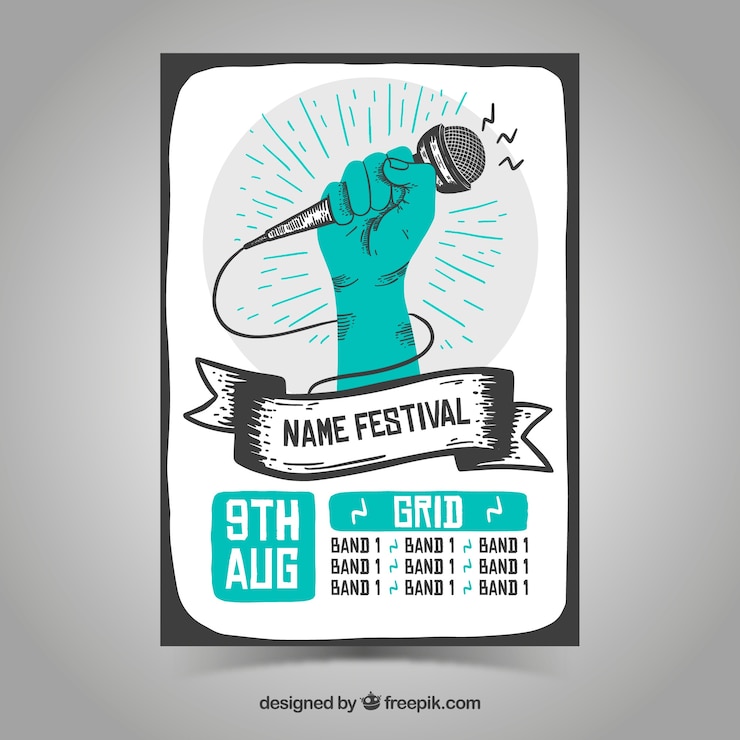 Vector gratuito plantilla de póster de festival con estilo de dibujo a mano