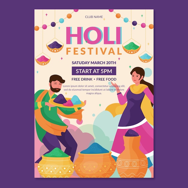 Vector gratuito plantilla de póster del festival holi