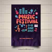 Vector gratuito plantilla de póster de festival con instrumentos dibujados a mano