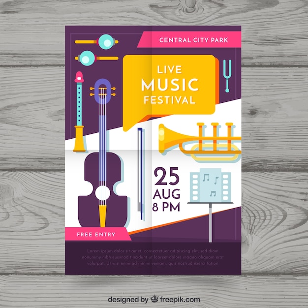 Plantilla de póster de festival con instrumentos musicales