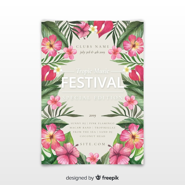 Vector gratuito plantilla de poster de festival de música en acuarela