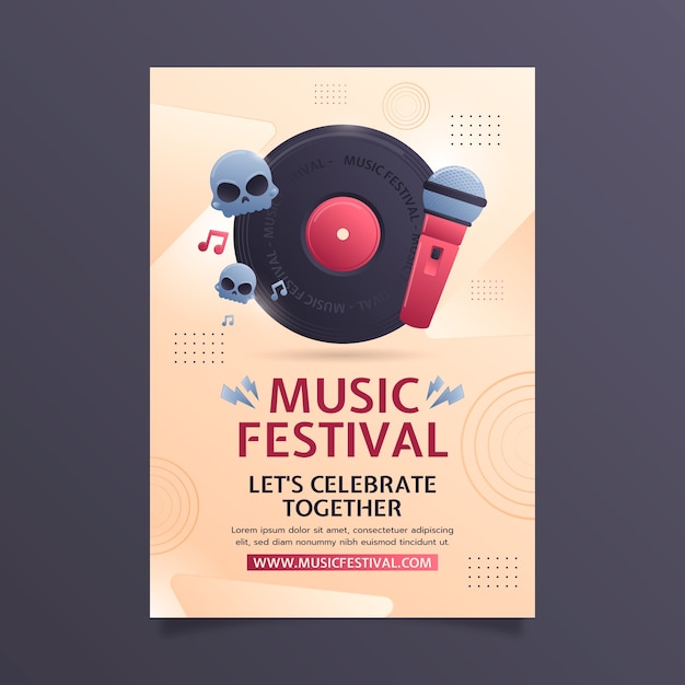 Vector gratuito plantilla de póster de festival de música degradado