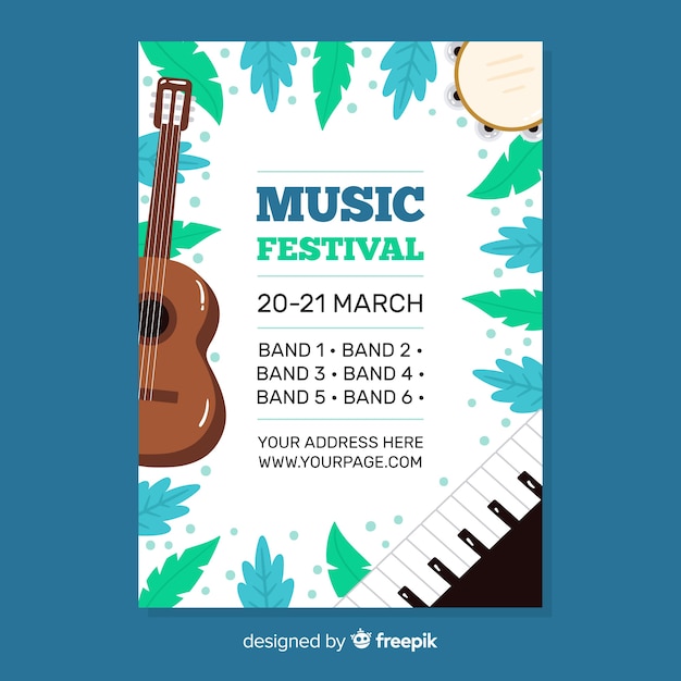 Vector gratuito plantilla de poster de festival de música dibujada a mano