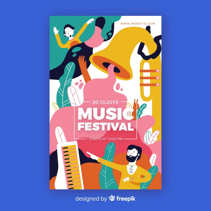 Vector gratuito plantilla de póster de festival de música dibujada a mano