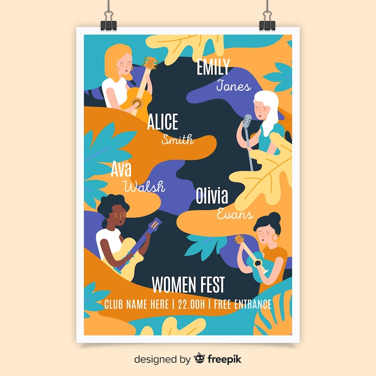 Vector gratuito plantilla de póster de festival de música dibujada a mano