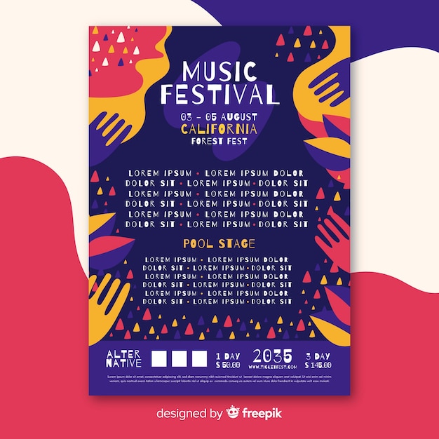 Vector gratuito plantilla de poster de festival de música dibujado a mano