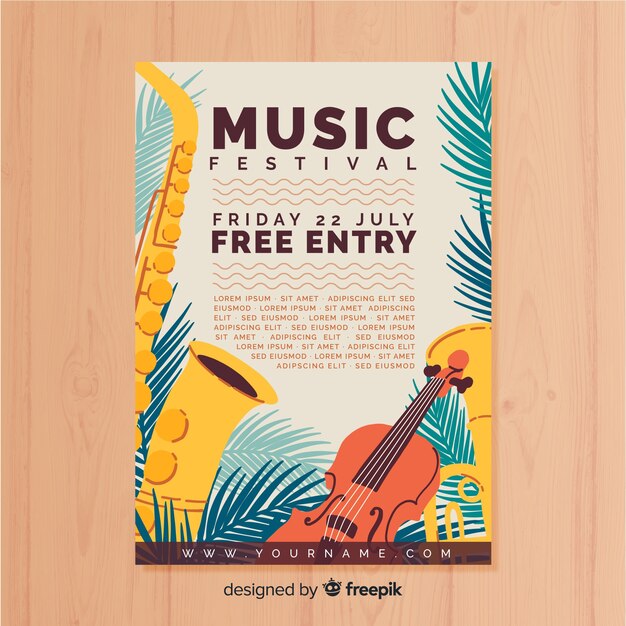 Plantilla de poster de festival de música dibujado a mano