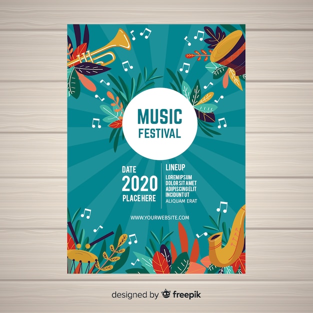 Vector gratuito plantilla de poster de festival de música dibujado a mano
