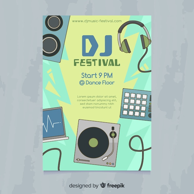 Vector gratuito plantilla de poster de festival de música dibujado a mano