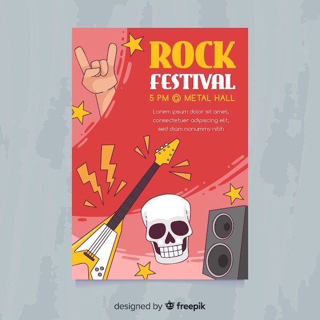 Vector gratuito plantilla de poster de festival de música dibujado a mano