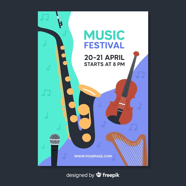 Plantilla de poster de festival de música dibujado a mano