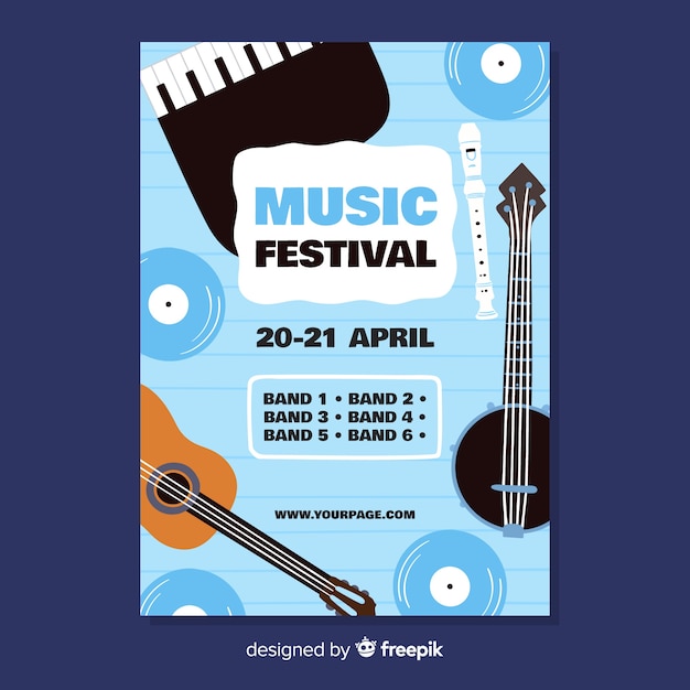 Plantilla de poster de festival de música dibujado a mano