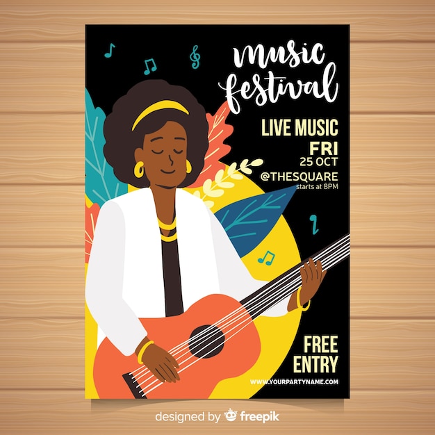 Vector gratuito plantilla de póster de festival de música dibujado a mano