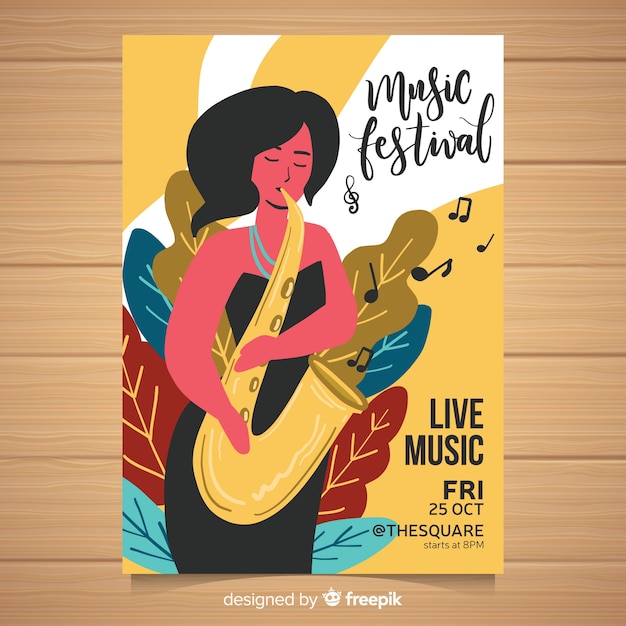 Vector gratuito plantilla de póster de festival de música dibujado a mano