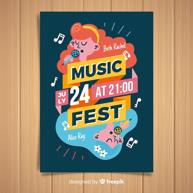 Vector gratuito plantilla de póster de festival de música dibujado a mano