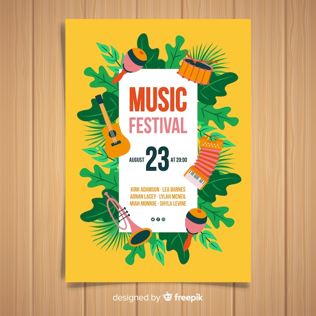 Vector gratuito plantilla de póster de festival de música dibujado a mano