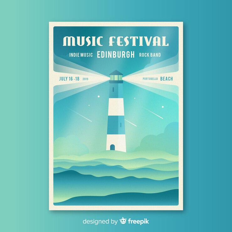Vector gratuito plantilla de póster de festival de música en diseño plano