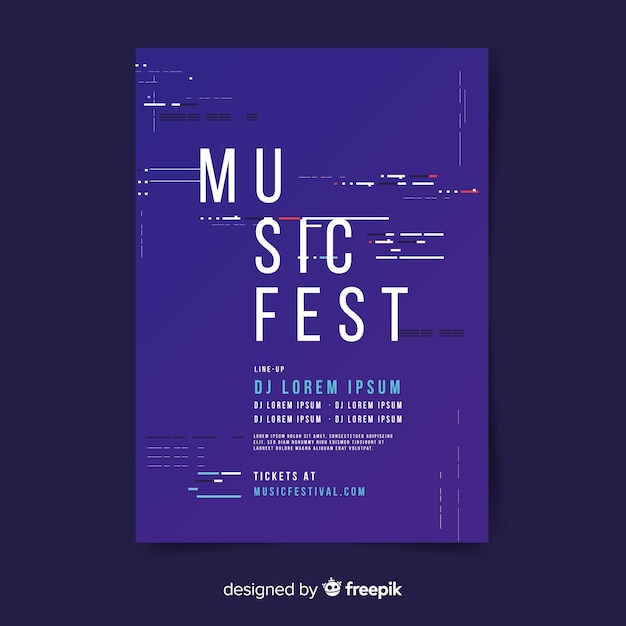 Plantilla de poster de festival de música con distorsión