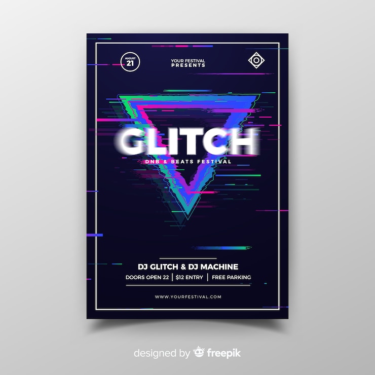 Vector gratuito plantilla de poster de festival de música con distorsión