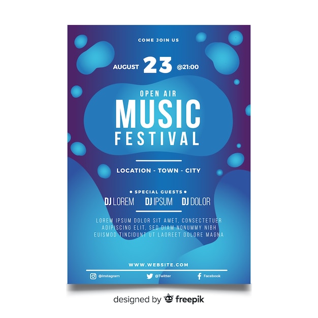 Plantilla de póster de festival de música con efecto líquido