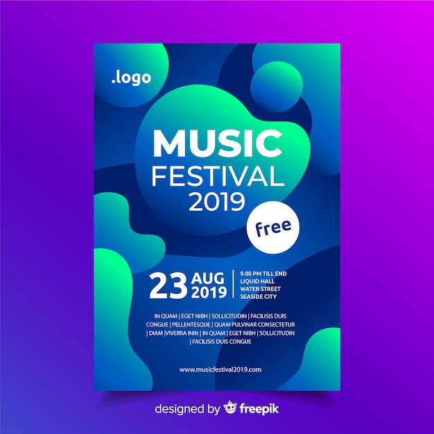 Plantilla de póster de festival de música con efecto líquido