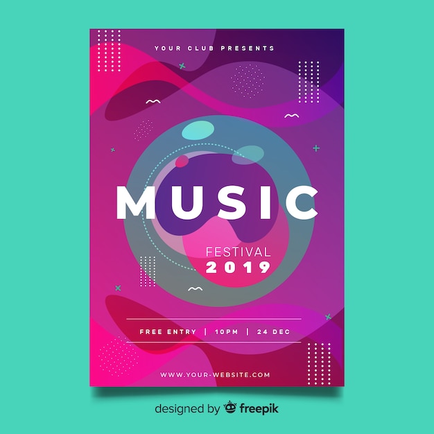 Vector gratuito plantilla de póster de festival de música con efecto líquido