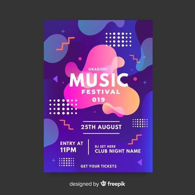 Vector gratuito plantilla de póster del festival de música con efecto líquido