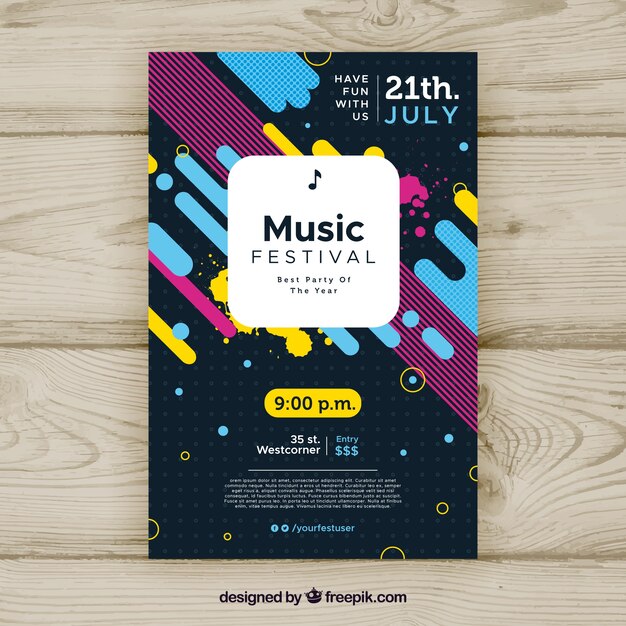 Plantilla de póster de festival de música con estilo abstracto