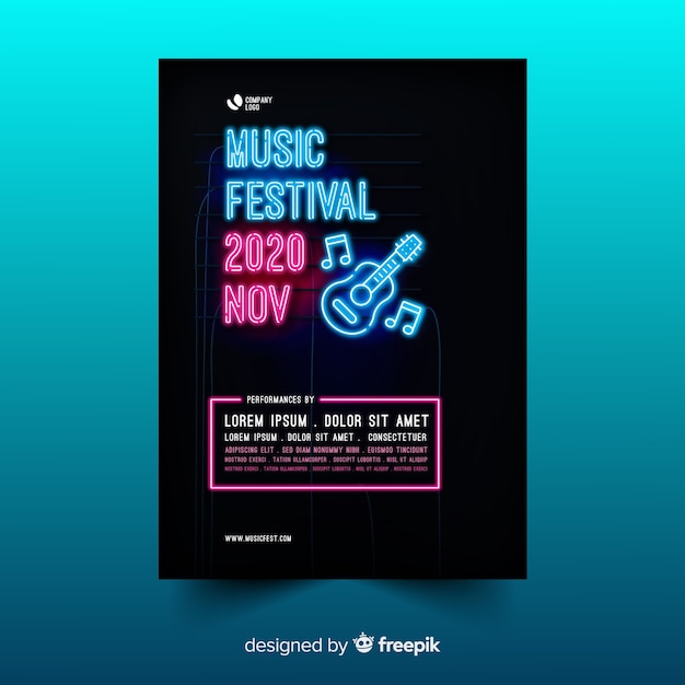 Plantilla de póster del festival de música de neón