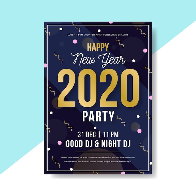 Vector gratuito plantilla de póster de fiesta de año nuevo 2020 en diseño plano